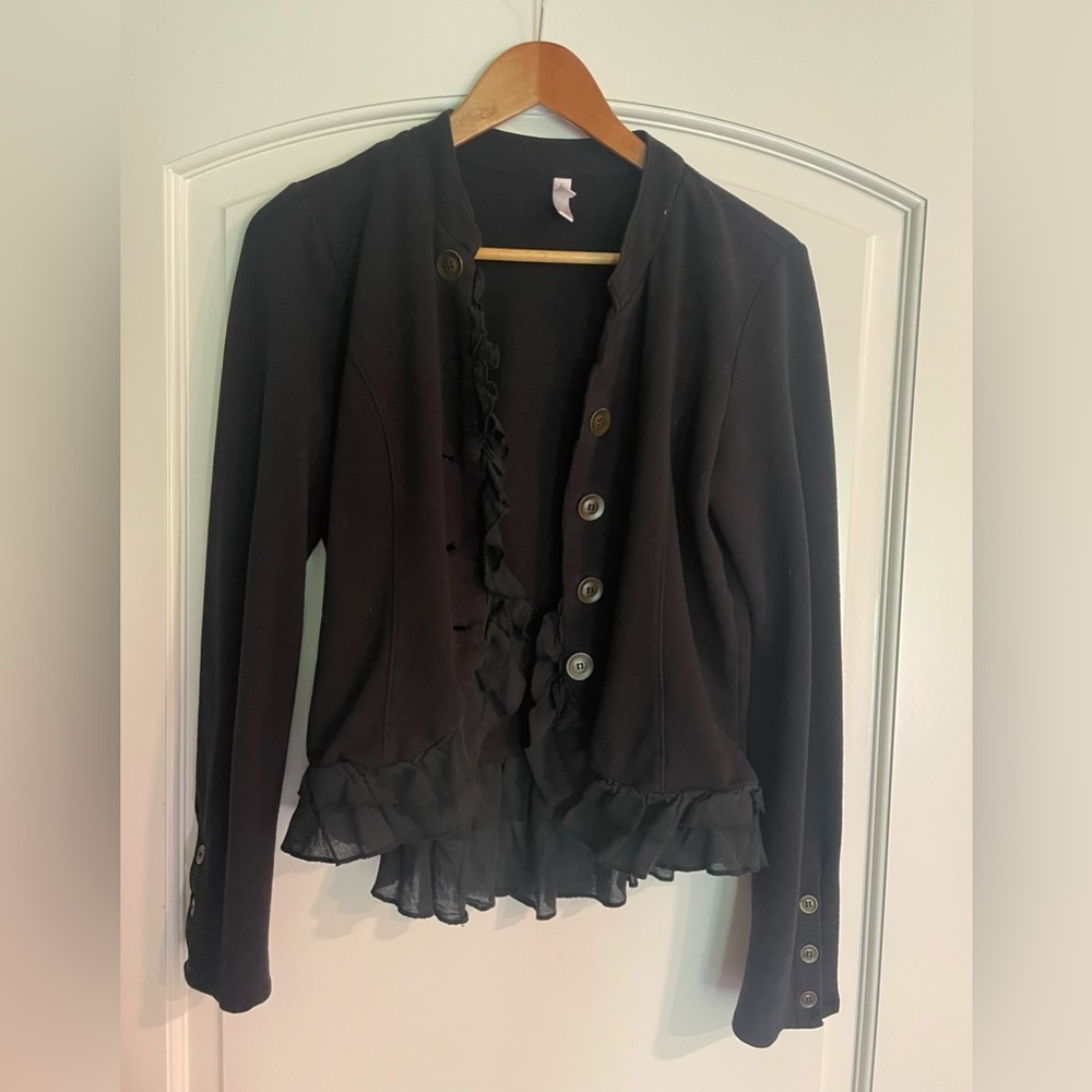 Xhilaration Black Women's Ruffle Button Cardigan Jacket Long Sleeve Size L